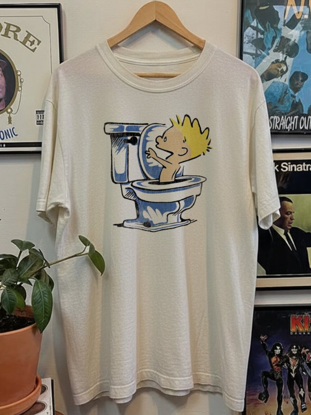 1990 Calvin and Hobbes Spin Cycle  White Tee